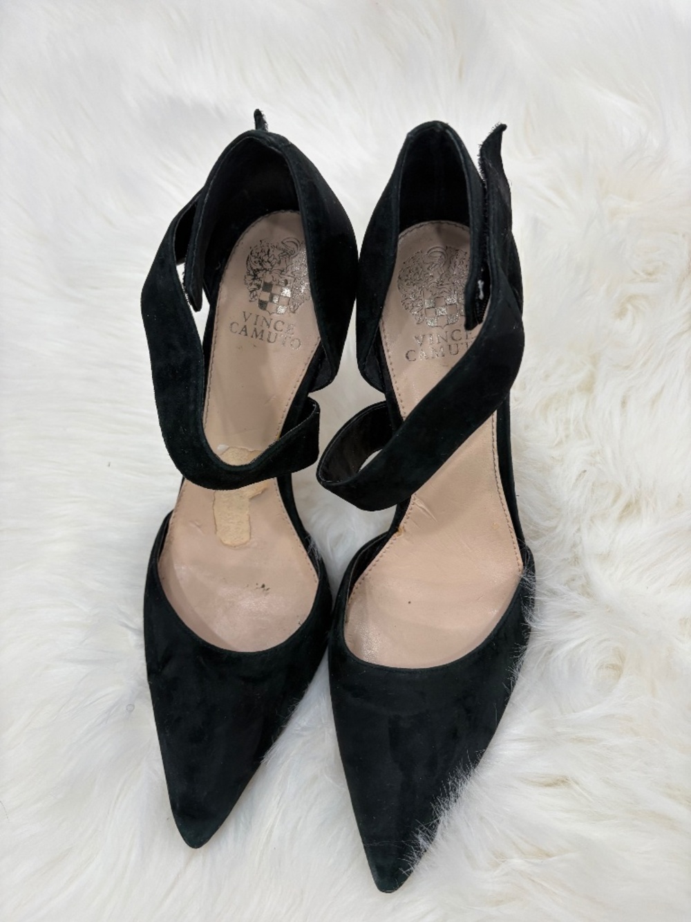 Vince Camuto Black Suede Strappy Heels - Size 9.5